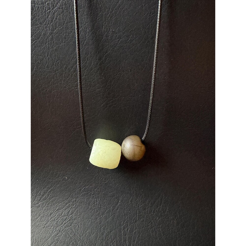 Celadon Jade Ring & Agate Bead Necklace · Adjustable Minimalist Cord Necklace